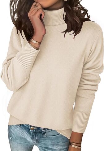 Zeagoo Women's Turtleneck Sweater Long Sleeve Hem Embled Discal Knit Pullover Chunky Fall Winter Jumper Top 2025 in Kuwait