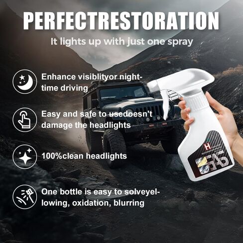 Headlight Restoration Kit, Automotive Headlamp Headlight Cleaner Restores Clear Yellowed Car Plastic and Protects from Re-Oxidation Includes Coating Agent and Towel, Sponge Wipe in Saudi Arabia