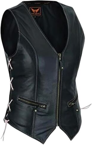 Womens Motorcycle Leather Vest Heavy-Duty Top Grain Cow Hide Classic Biker Style Vest in Saudi Arabia