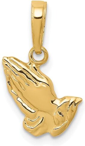 DEWBERRY 14K or 10K Gold Praying Hands Charm | Solid Gold Religious Jewelry Pendant | Christian Gifts For Women Faith Necklace | Catholic Prayer Charm | Religious Gifts For Men in Kuwait
