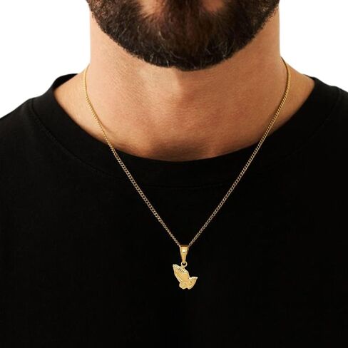 DEWBERRY 14K or 10K Gold Praying Hands Charm | Solid Gold Religious Jewelry Pendant | Christian Gifts For Women Faith Necklace | Catholic Prayer Charm | Religious Gifts For Men in Kuwait