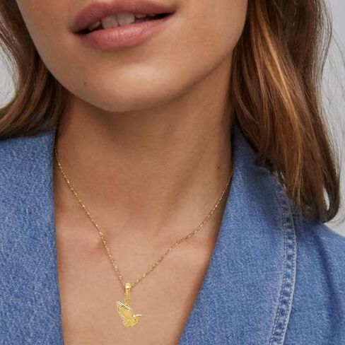 DEWBERRY 14K or 10K Gold Praying Hands Charm | Solid Gold Religious Jewelry Pendant | Christian Gifts For Women Faith Necklace | Catholic Prayer Charm | Religious Gifts For Men in Kuwait