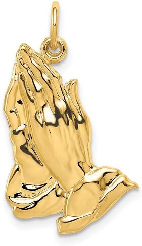 DEWBERRY 14K or 10K Gold Praying Hands Charm | Solid Gold Religious Jewelry Pendant | Christian Gifts For Women Faith Necklace | Catholic Prayer Charm | Religious Gifts For Men in Kuwait