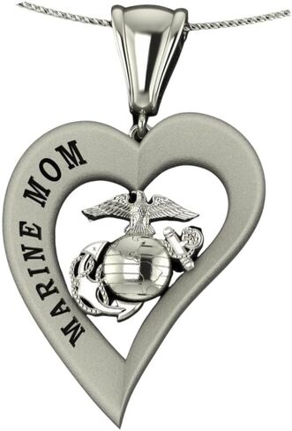 Marine Mom Heart Pendant, Silver in Saudi Arabia