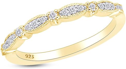 Affy Round Cut Natural Diamond Vintage Style Band في 14K الذهب على الفضة الاسترليني (0.14 CTTW) in Saudi Arabia
