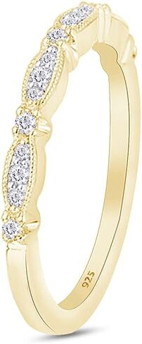 Affy Round Cut Natural Diamond Vintage Style Band في 14K الذهب على الفضة الاسترليني (0.14 CTTW) in Saudi Arabia