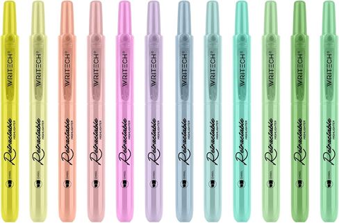 WRITECH Retractable Bible Highlighters Assorted: Pastel Colors No Bleed Aesthetic Marker Pen Chisel Tip, 12 Pack in Kuwait