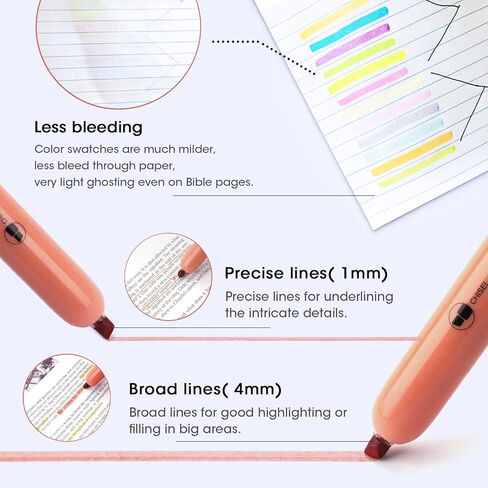 WRITECH Retractable Bible Highlighters Assorted: Pastel Colors No Bleed Aesthetic Marker Pen Chisel Tip, 12 Pack in Kuwait