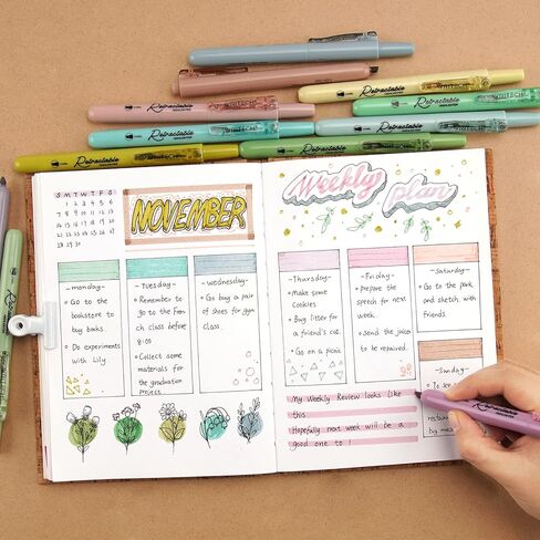 WRITECH Retractable Bible Highlighters Assorted: Pastel Colors No Bleed Aesthetic Marker Pen Chisel Tip, 12 Pack in Kuwait