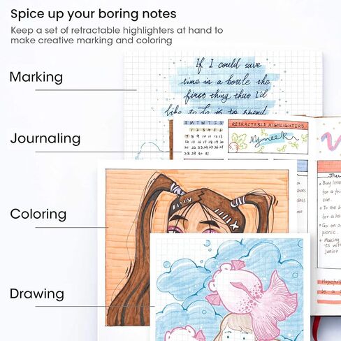 WRITECH Retractable Bible Highlighters Assorted: Pastel Colors No Bleed Aesthetic Marker Pen Chisel Tip, 12 Pack in Kuwait