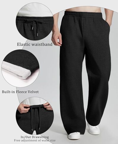 Susclude Mens Fleece Lined Baggy Sweatpants Wide Leg Heavyweight Comfy Lounge Slacks Loose Fit Track Pants Fall Winter in Saudi Arabia