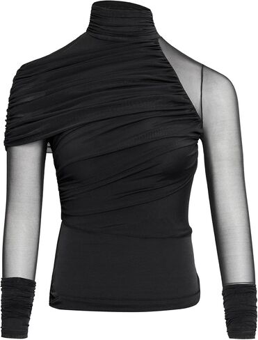 JW PEI Women's Ella Sheer Ruched Turtleneck Top in Saudi Arabia