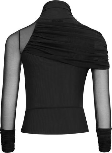 JW PEI Women's Ella Sheer Ruched Turtleneck Top in Saudi Arabia