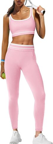 Panadila Womens Yoga Set 2 قطعة تمرين مخططة مجموعة صالة رياضية مطابقة حمالة صدر رياضية ولباس عالي الخصر Activewear in Kuwait