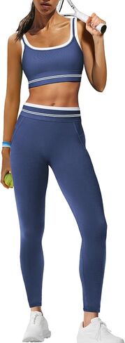 Panadila Womens Yoga Set 2 قطعة تمرين مخططة مجموعة صالة رياضية مطابقة حمالة صدر رياضية ولباس عالي الخصر Activewear in Kuwait