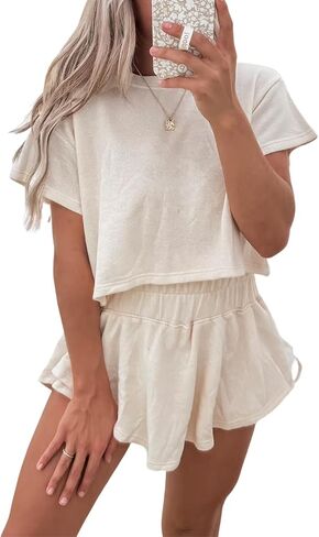 Ecosunny Women's Summer 2 Piece Sets Sweatsuits Casual Cropped Tee and Skort Set Matching Sets Trendy Lounge Outfits in Saudi Arabia