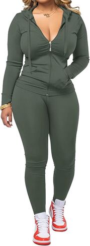 Women Two Piece Outfits Workout Sets Bodycon Legging Jacket Tracksuit Zip Up Hoodie Jogger Matching Sweat Pants Set in Saudi Arabia