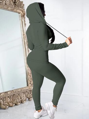 Women Two Piece Outfits Workout Sets Bodycon Legging Jacket Tracksuit Zip Up Hoodie Jogger Matching Sweat Pants Set in Saudi Arabia