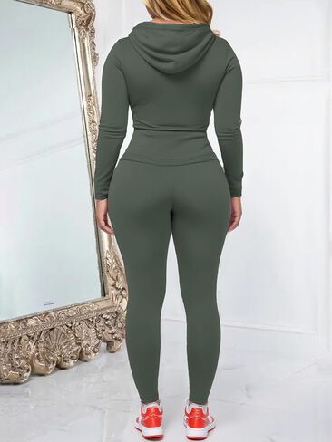 Women Two Piece Outfits Workout Sets Bodycon Legging Jacket Tracksuit Zip Up Hoodie Jogger Matching Sweat Pants Set in Saudi Arabia