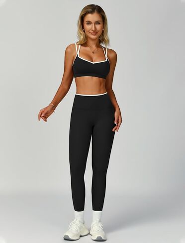 Women 2 Piece Workout Sets Cross Back ColorBlock Sports Bra High Waist Tummy Control Active Leggings Yoga Outfit in Saudi Arabia
