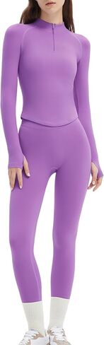 SUUKSESS Workout Sets for Women 2 Piece Seamless Long Sleeve Yoga Outfits Active Leggings Half Zippy Jacket Gym Set in Saudi Arabia