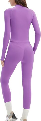 SUUKSESS Workout Sets for Women 2 Piece Seamless Long Sleeve Yoga Outfits Active Leggings Half Zippy Jacket Gym Set in Saudi Arabia