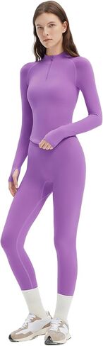 SUUKSESS Workout Sets for Women 2 Piece Seamless Long Sleeve Yoga Outfits Active Leggings Half Zippy Jacket Gym Set in Saudi Arabia