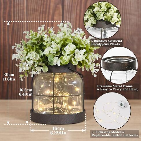 زهر الزجاج الزجاجي الزجاجي - زارع مصنوع يدويًا مع الزهور المصطنعة ومصابيح LED (مركزية ديكور المنزل) ، زفاف الزفاف/ديكور الطاولة ، هدية منزل. in Kuwait