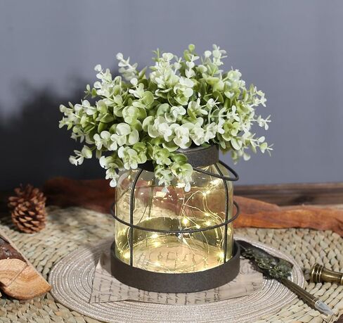 زهر الزجاج الزجاجي الزجاجي - زارع مصنوع يدويًا مع الزهور المصطنعة ومصابيح LED (مركزية ديكور المنزل) ، زفاف الزفاف/ديكور الطاولة ، هدية منزل. in Kuwait