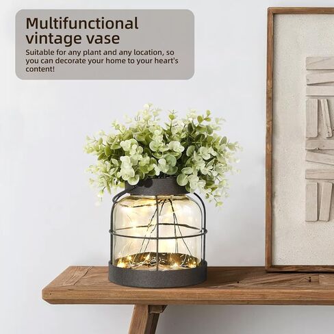 زهر الزجاج الزجاجي الزجاجي - زارع مصنوع يدويًا مع الزهور المصطنعة ومصابيح LED (مركزية ديكور المنزل) ، زفاف الزفاف/ديكور الطاولة ، هدية منزل. in Kuwait