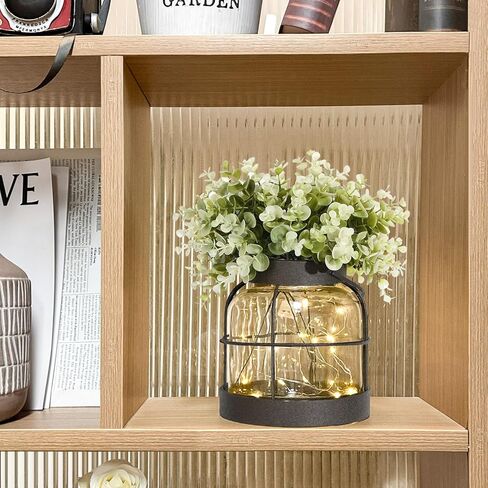 زهر الزجاج الزجاجي الزجاجي - زارع مصنوع يدويًا مع الزهور المصطنعة ومصابيح LED (مركزية ديكور المنزل) ، زفاف الزفاف/ديكور الطاولة ، هدية منزل. in Kuwait