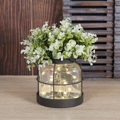 زهر الزجاج الزجاجي الزجاجي - زارع مصنوع يدويًا مع الزهور المصطنعة ومصابيح LED (مركزية ديكور المنزل) ، زفاف الزفاف/ديكور الطاولة ، هدية منزل. in Kuwait