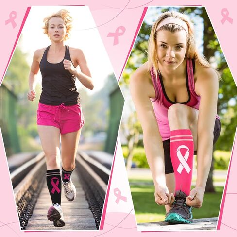 Xtinmee 24 Pairs Breast Cancer Awareness Knee High Socks Pink Ribbon Socks Bulk Soccer Football Camo over the Calf Socks in Saudi Arabia