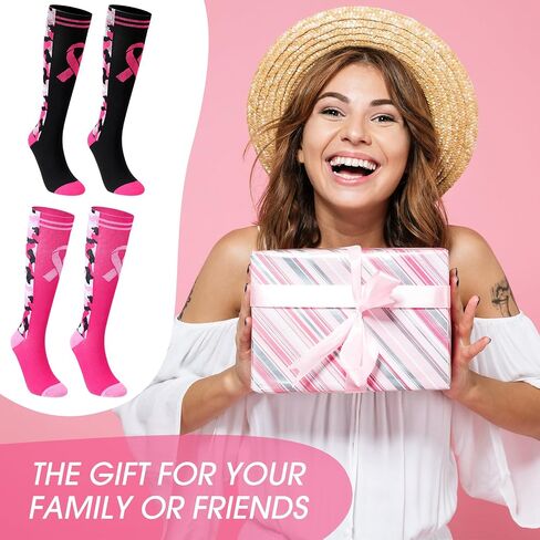 Xtinmee 24 Pairs Breast Cancer Awareness Knee High Socks Pink Ribbon Socks Bulk Soccer Football Camo over the Calf Socks in Saudi Arabia