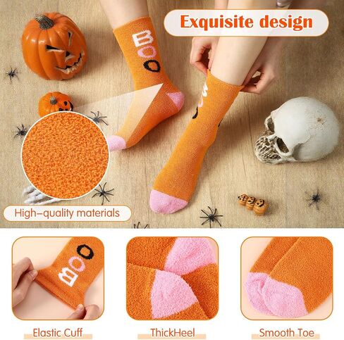 6 Pcs Halloween Fuzzy Sock for Women Coral Fleece Novelty Cozy Fluffy Slipper Socks Fall Pumpkin Ghost Gift for Adult in Saudi Arabia
