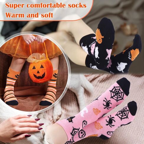 6 Pcs Halloween Fuzzy Sock for Women Coral Fleece Novelty Cozy Fluffy Slipper Socks Fall Pumpkin Ghost Gift for Adult in Saudi Arabia