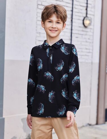 Arshiner Boys Long Sleeve Polo Shirt Performance School Uniform Pique Button Closure Shirt Size 5-12 Years in Saudi Arabia