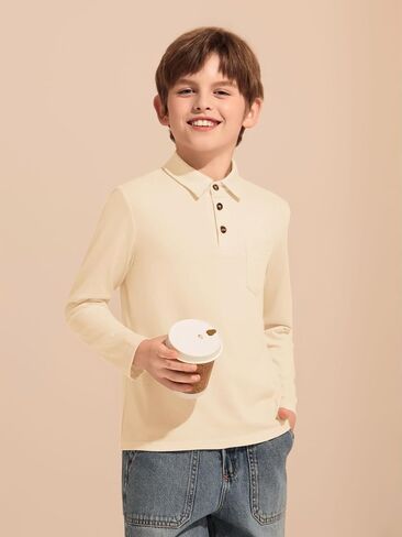 Haloumoning Boys Long Sleeve Polo Shirts Kids Casual Button School Uniform Shirts with Chest Pocket 5-14 Years in Saudi Arabia