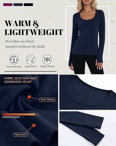 RIYIPER 3 Pack Thermal Thermal Long Sleeve ، Fleece Scoop Neck Fitged Top Stretchy Thumb Humes Undershirt Baselayer Tee in Kuwait