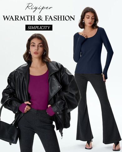 RIYIPER 3 Pack Thermal Thermal Long Sleeve ، Fleece Scoop Neck Fitged Top Stretchy Thumb Humes Undershirt Baselayer Tee in Kuwait