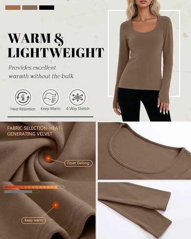 Riyiper 3 Pack Women's Thermal Long Sleeve Shirts, Fleece Scoop Neck Fitted Top Stretchy Thumb Holes Undershirt Baselayer Tee in Saudi Arabia