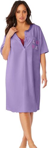 Dreams & Co. Plus Size Satin Trim Cotton Sleepshirt in Saudi Arabia