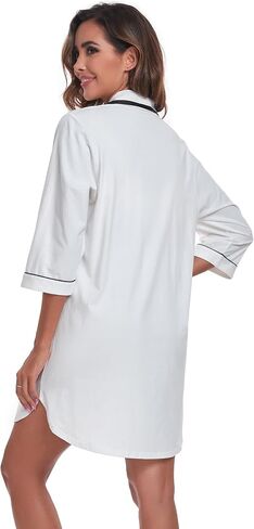 COLORFULLEAF Women's 100% Cotton Nightgowns 3/4 Sleeve V-Neck Sleep Shirt Soft Button Down Pajama Dress in Saudi Arabia
