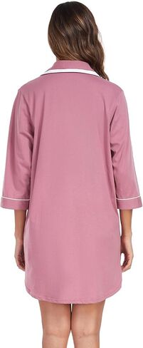 COLORFULLEAF Women's 100% Cotton Nightgowns 3/4 Sleeve V-Neck Sleep Shirt Soft Button Down Pajama Dress in Saudi Arabia