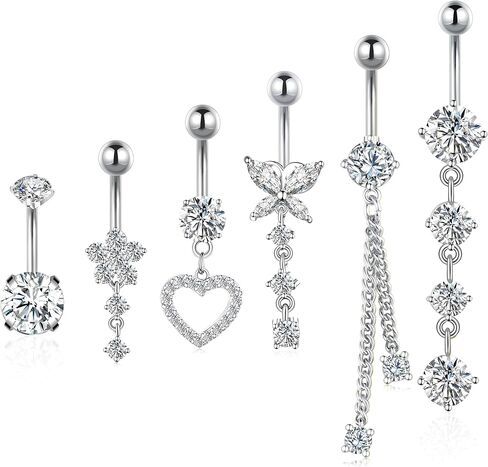 Belly Button Ring Gold Plated Silver CZ Belly Rings for Women Heart Butterfly Flower Dangle Navel Belly Button Piercing Jewelry in Kuwait