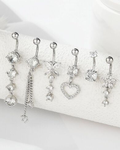 Belly Button Ring Gold Plated Silver CZ Belly Rings for Women Heart Butterfly Flower Dangle Navel Belly Button Piercing Jewelry in Kuwait