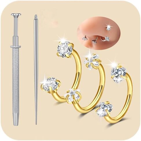 Modrsa Gold Horseshoe Nose Ring 18G Gem Gem Horse Shoe Ring Ring For Women Surgical Steel Half U Shape Tragus Aperring Hoops Labret Lip Helix Percing Jewelry Rings Septum 18 Gauge in Saudi Arabia