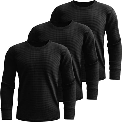 Ficerd 3 Pack Men's Waffle Long Sleeve Shirts, Crew Neck Thermal Underwear Tops Casual Pullover Sweaters Knit Undershirts in Saudi Arabia