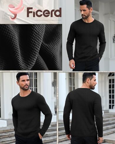 Ficerd 3 Pack Men's Waffle Long Sleeve Shirts, Crew Neck Thermal Underwear Tops Casual Pullover Sweaters Knit Undershirts in Saudi Arabia