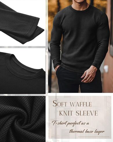 Ficerd 3 Pack Men's Waffle Long Sleeve Shirts, Crew Neck Thermal Underwear Tops Casual Pullover Sweaters Knit Undershirts in Saudi Arabia